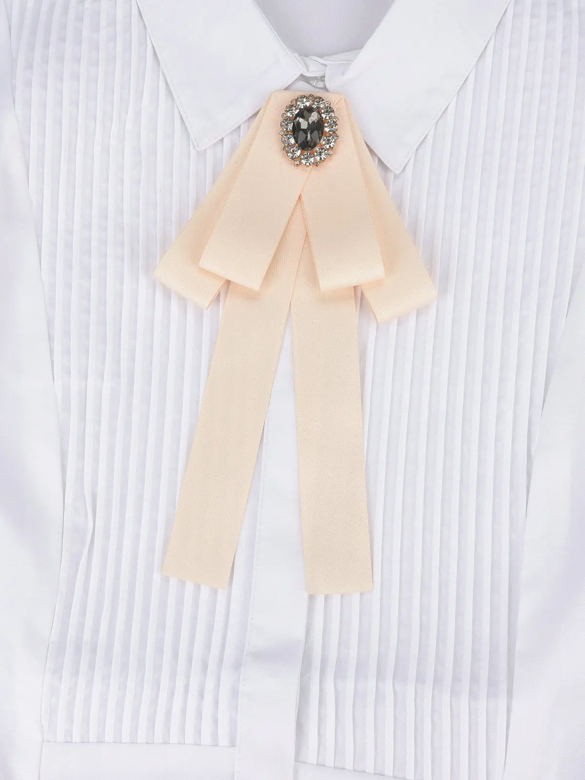 Korean Style Cotton Ribbon Solid Bow Tie Brooch For Women Crystal Collar Shirts Dress Necktie Ladies Fashion Jewelry Accessories