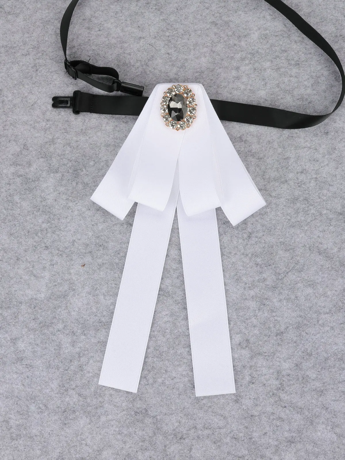 Korean Style Cotton Ribbon Solid Bow Tie Brooch For Women Crystal Collar Shirts Dress Necktie Ladies Fashion Jewelry Accessories