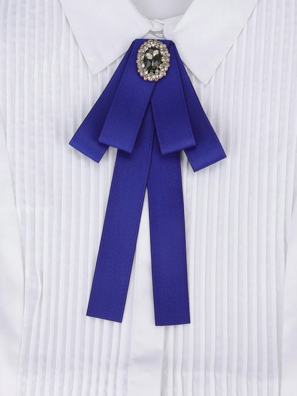 Korean Style Cotton Ribbon Solid Bow Tie Brooch For Women Crystal Collar Shirts Dress Necktie Ladies Fashion Jewelry Accessories