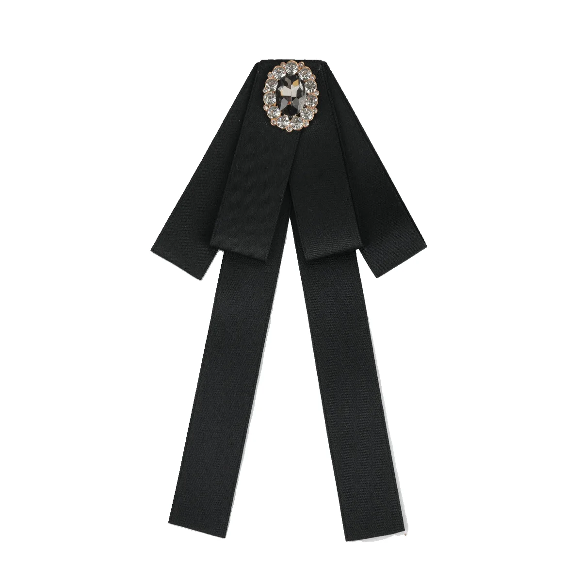 Korean Style Cotton Ribbon Solid Bow Tie Brooch For Women Crystal Collar Shirts Dress Necktie Ladies Fashion Jewelry Accessories