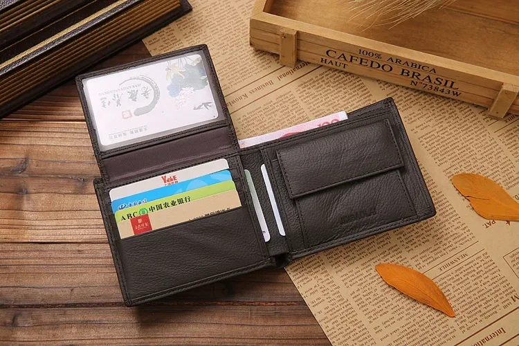 New Men Wallets Premium Product Real Cowhide for Man Short Black Walet Portefeuille Homme