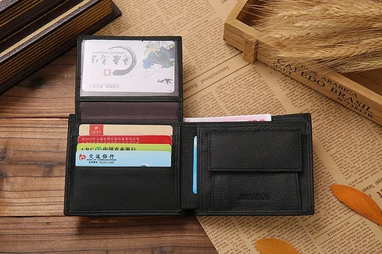 New Men Wallets Premium Product Real Cowhide for Man Short Black Walet Portefeuille Homme