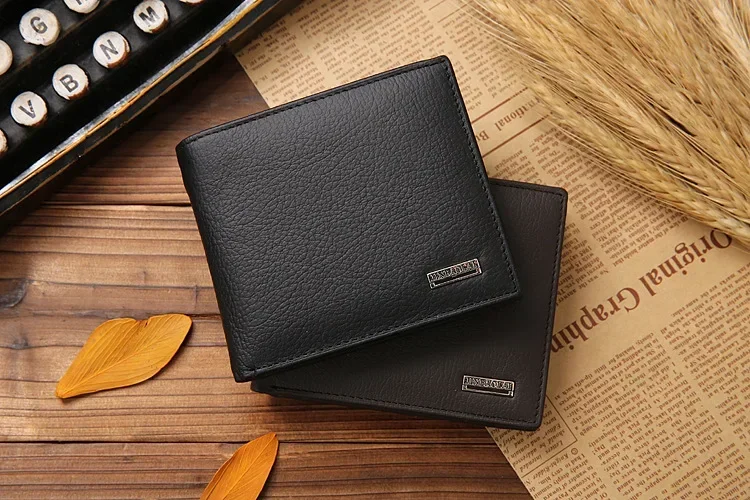 New Men Wallets Premium Product Real Cowhide for Man Short Black Walet Portefeuille Homme