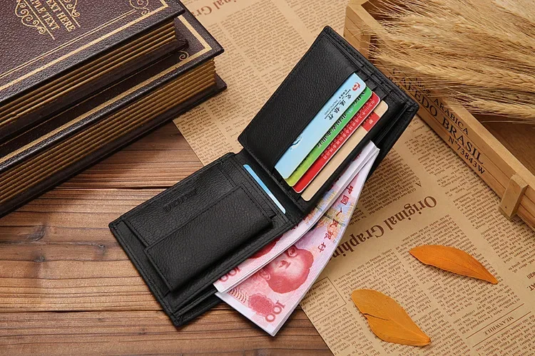 New Men Wallets Premium Product Real Cowhide for Man Short Black Walet Portefeuille Homme
