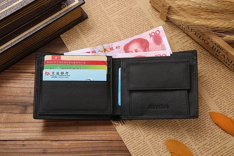 New Men Wallets Premium Product Real Cowhide for Man Short Black Walet Portefeuille Homme