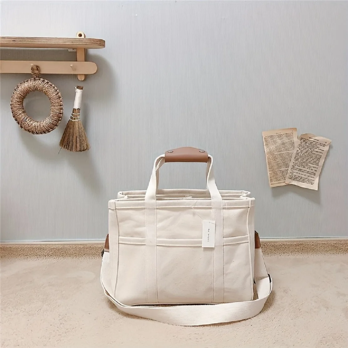 Three Layer Large Capacity Canvas Tote Bag Crossbody Bag, Durable and Lightweight Shoulder Bag Shopping Bag, Casual and Practica