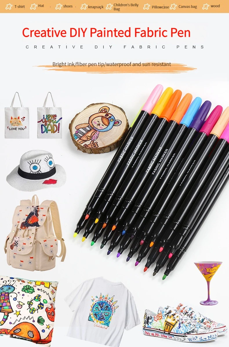 12 Colors Fabric Markers Permanent Fabric Paint Markers Pen Assorted Colors, Marker for Clothes, Textile Markers for T Shirts