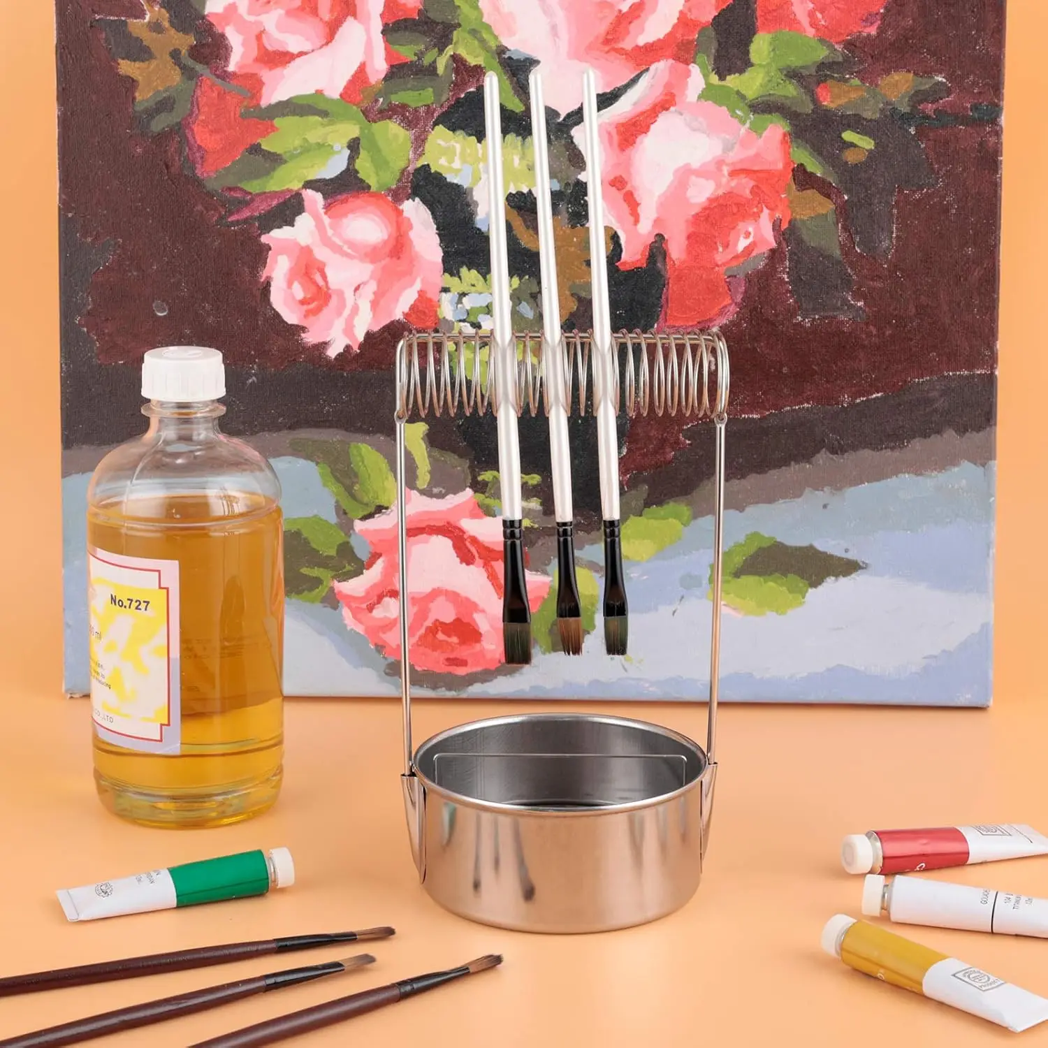 1pc Stainless Steel Single/Double Dipper Palette Cup Oil Container Paint Megilp Turpentine Solvent Container with Screw Cap