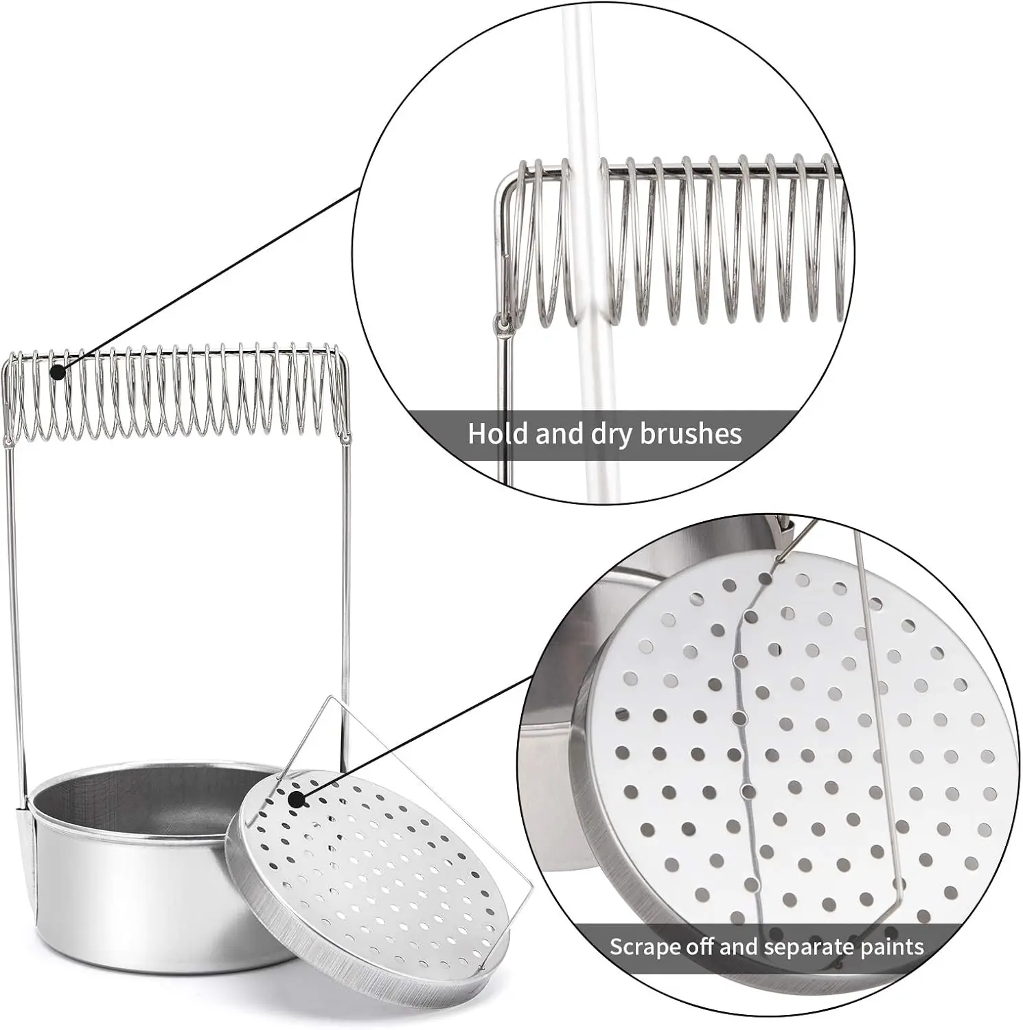 1pc Stainless Steel Single/Double Dipper Palette Cup Oil Container Paint Megilp Turpentine Solvent Container with Screw Cap