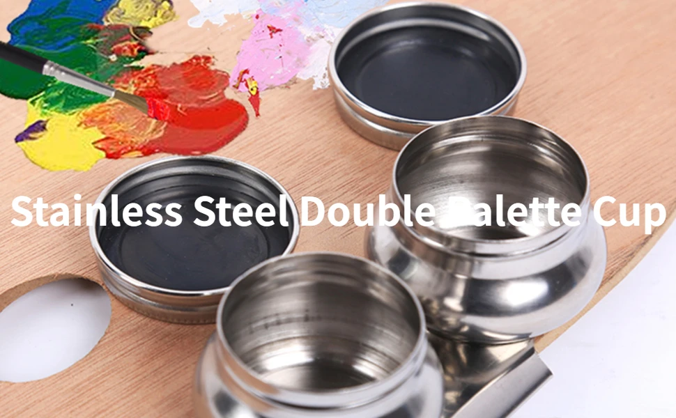 1pc Stainless Steel Single/Double Dipper Palette Cup Oil Container Paint Megilp Turpentine Solvent Container with Screw Cap
