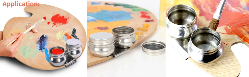 1pc Stainless Steel Single/Double Dipper Palette Cup Oil Container Paint Megilp Turpentine Solvent Container with Screw Cap