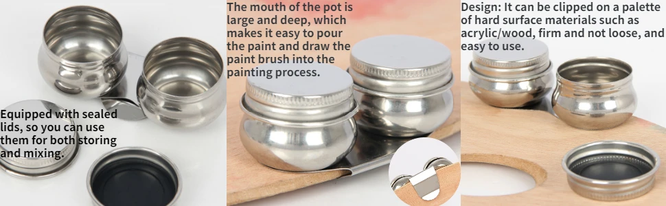 1pc Stainless Steel Single/Double Dipper Palette Cup Oil Container Paint Megilp Turpentine Solvent Container with Screw Cap