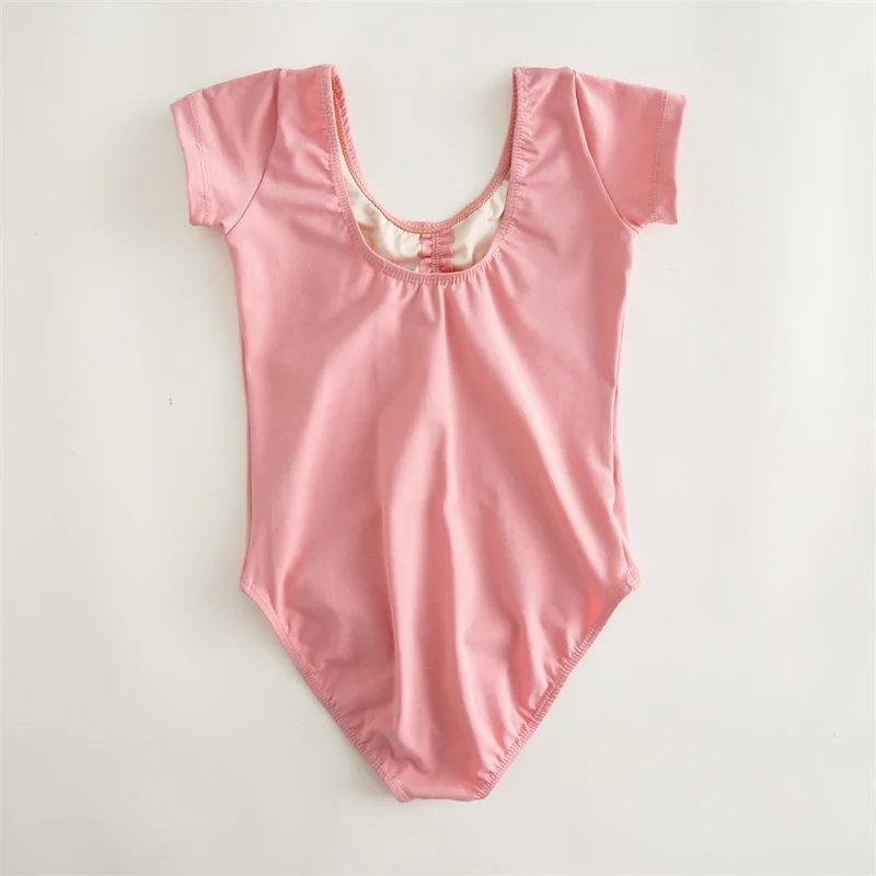 High Quality Cheap Dance Practice Wear Cotton Spandex White Black Pink Kids Girls Children Short Sleeves Ballet Leotards
