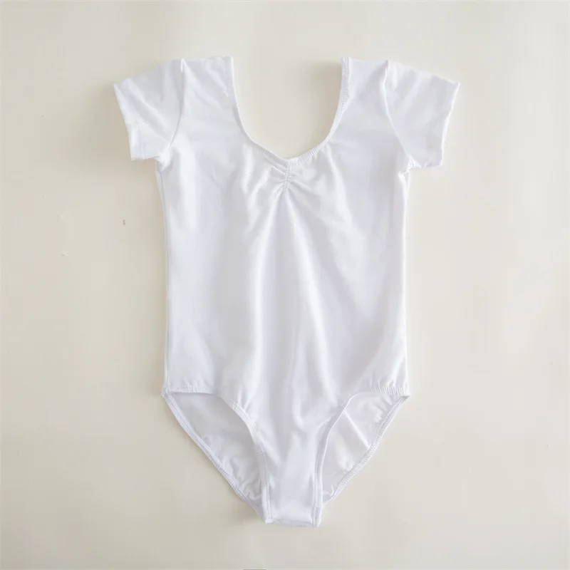 High Quality Cheap Dance Practice Wear Cotton Spandex White Black Pink Kids Girls Children Short Sleeves Ballet Leotards