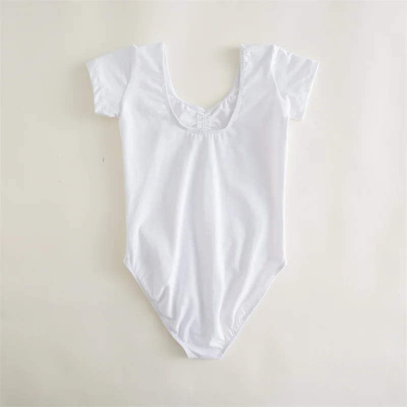 High Quality Cheap Dance Practice Wear Cotton Spandex White Black Pink Kids Girls Children Short Sleeves Ballet Leotards