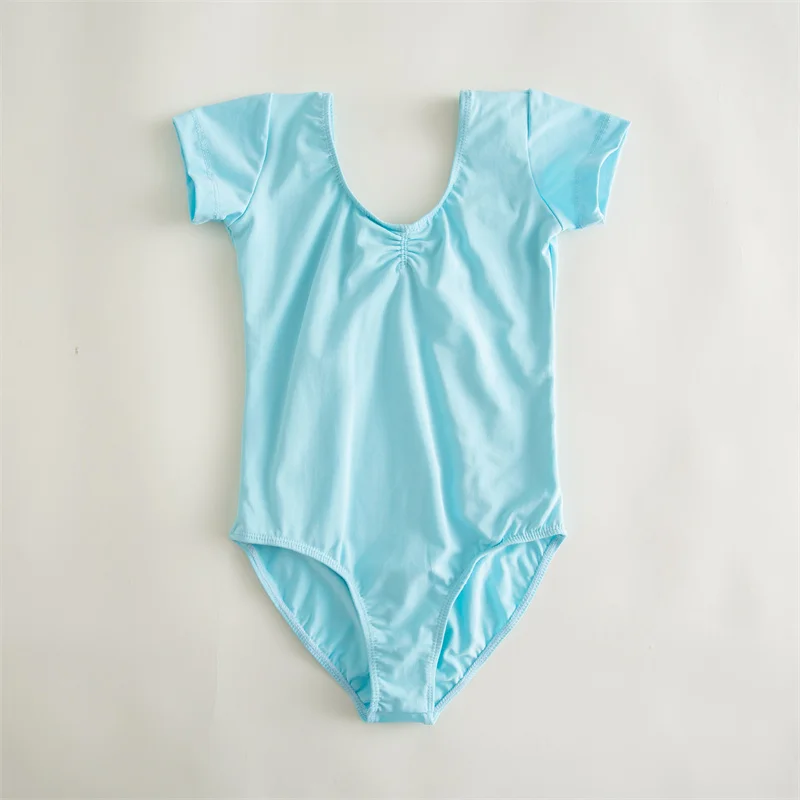 High Quality Cheap Dance Practice Wear Cotton Spandex White Black Pink Kids Girls Children Short Sleeves Ballet Leotards