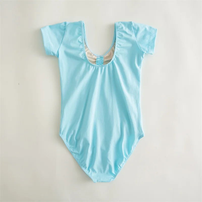 High Quality Cheap Dance Practice Wear Cotton Spandex White Black Pink Kids Girls Children Short Sleeves Ballet Leotards