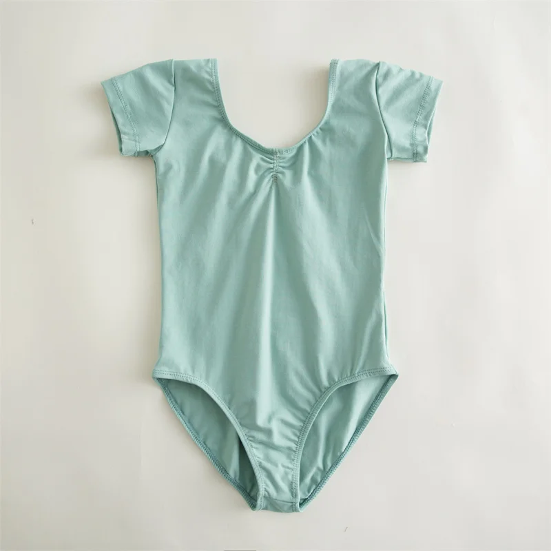 High Quality Cheap Dance Practice Wear Cotton Spandex White Black Pink Kids Girls Children Short Sleeves Ballet Leotards