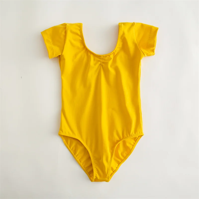 High Quality Cheap Dance Practice Wear Cotton Spandex White Black Pink Kids Girls Children Short Sleeves Ballet Leotards