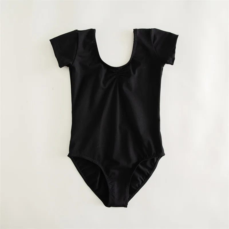 High Quality Cheap Dance Practice Wear Cotton Spandex White Black Pink Kids Girls Children Short Sleeves Ballet Leotards