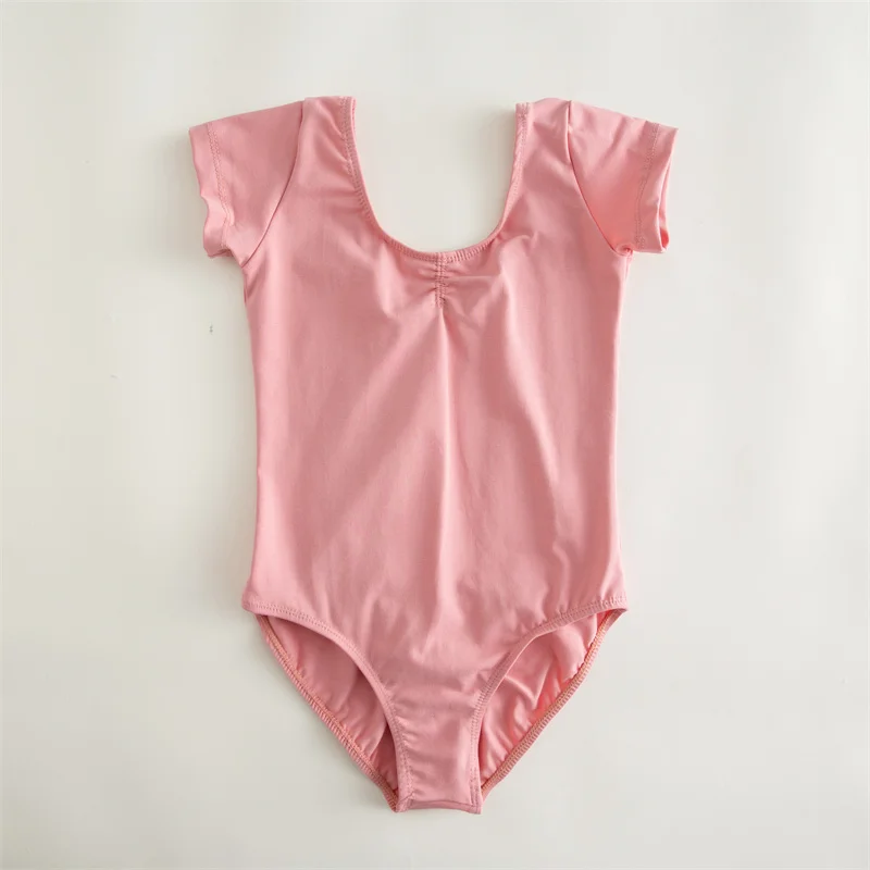 High Quality Cheap Dance Practice Wear Cotton Spandex White Black Pink Kids Girls Children Short Sleeves Ballet Leotards