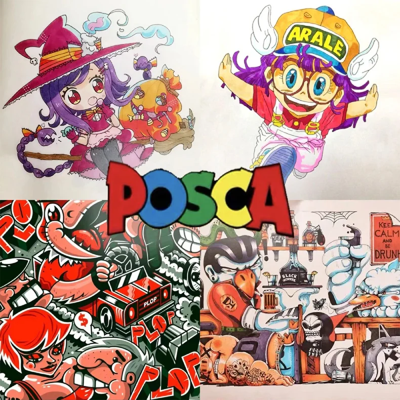 Posca Gold/Silver Metallic Marker White/Black Paint Art Pens, Non-toxic Permanent Professional Drawing Tools School Accessories