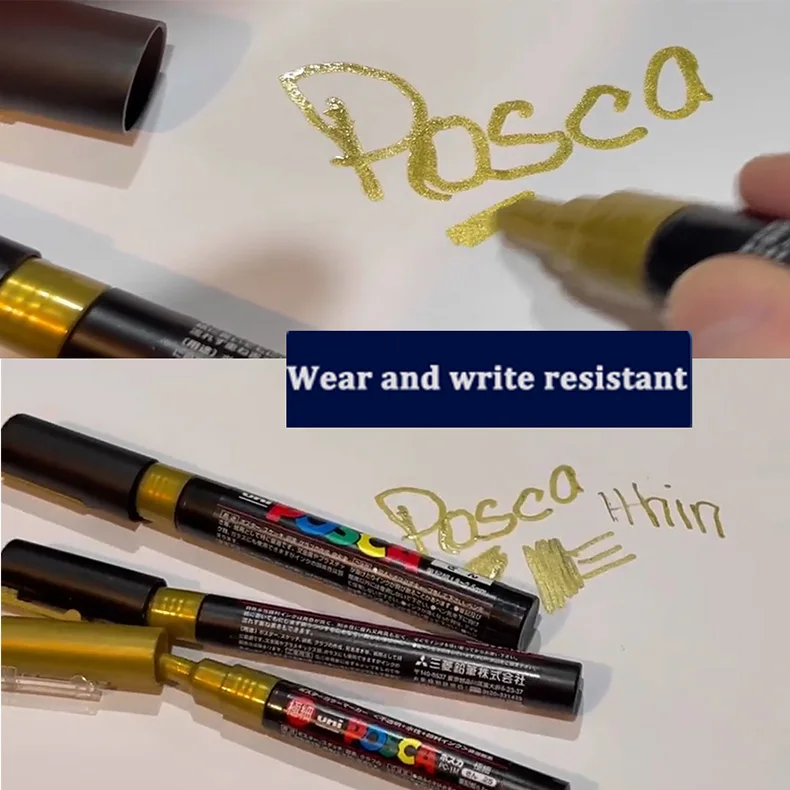 Posca Gold/Silver Metallic Marker White/Black Paint Art Pens, Non-toxic Permanent Professional Drawing Tools School Accessories