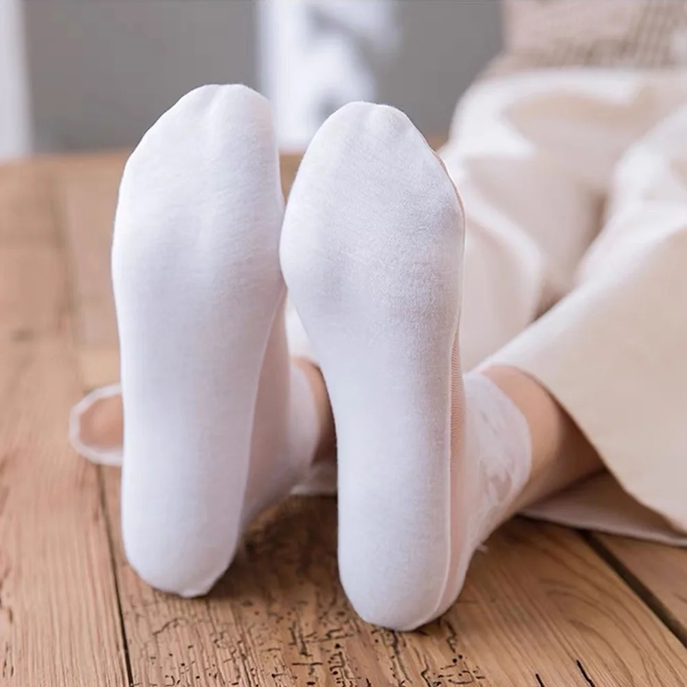 Socks Women's Lace Transparent Lolita Invisible Summer Thin Non-slip Short Ankle Black Low Cut Boat Sock