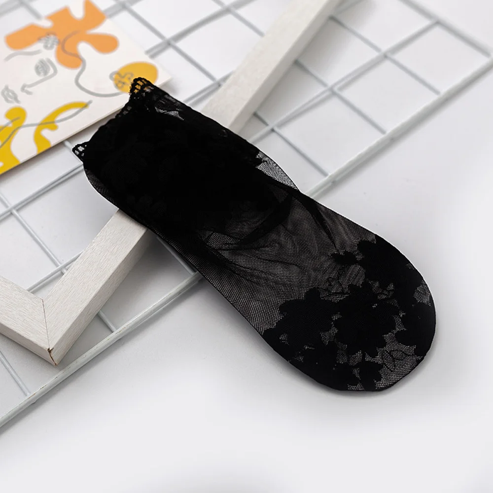 Socks Women's Lace Transparent Lolita Invisible Summer Thin Non-slip Short Ankle Black Low Cut Boat Sock