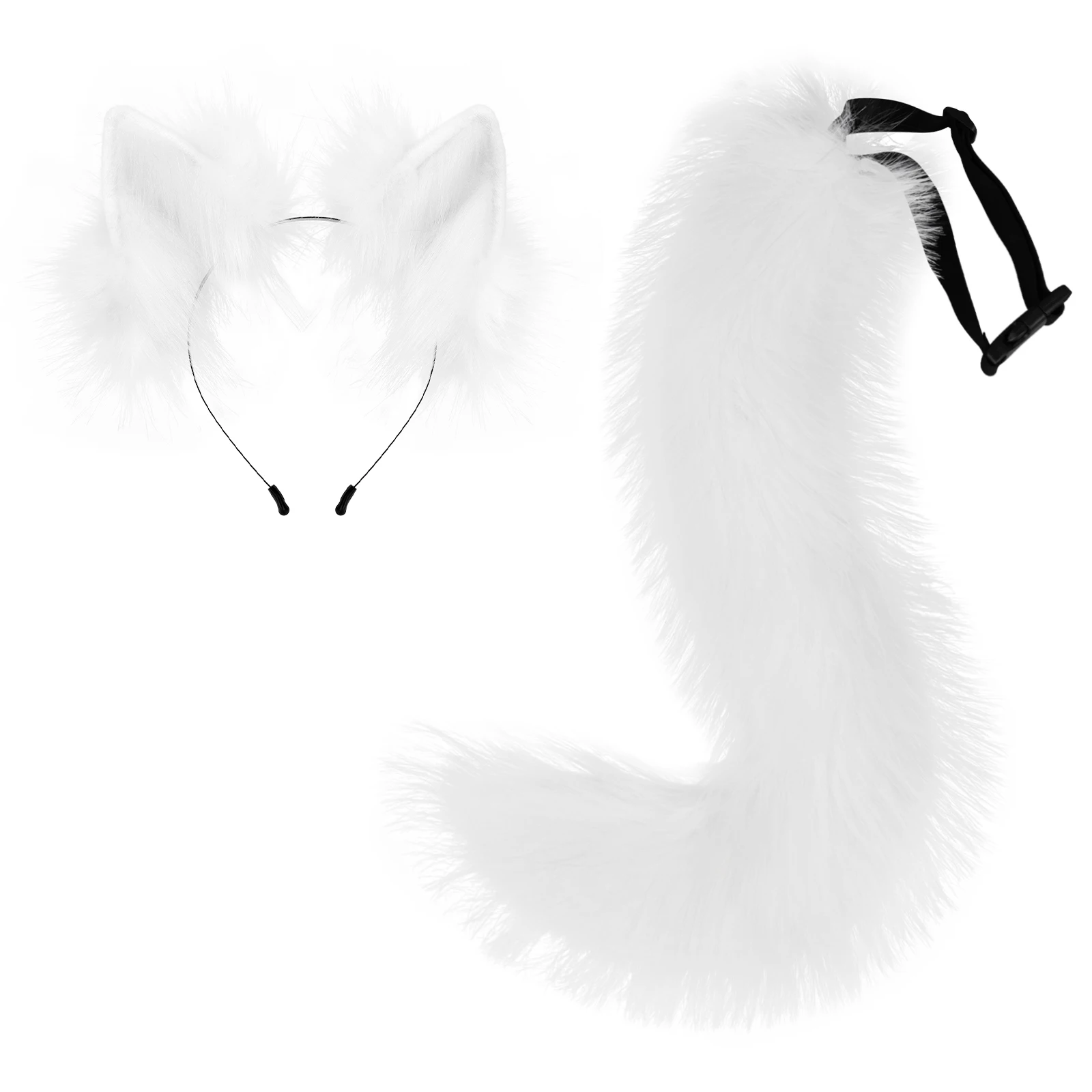 Faux Fur Cat Fox Wolf Furry Tail and Animal Ears Headband for Halloween Party Costume Accessories