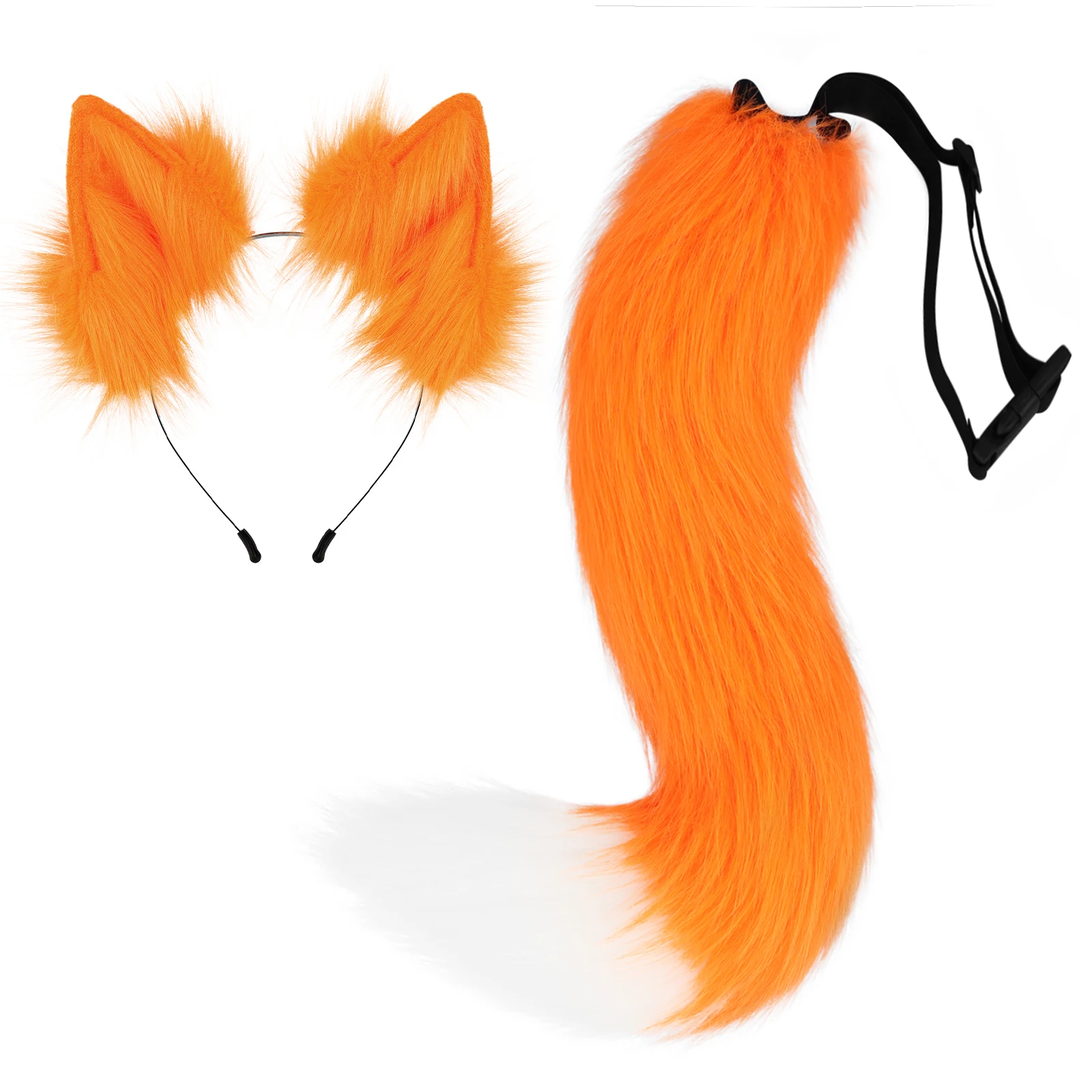 Faux Fur Cat Fox Wolf Furry Tail and Animal Ears Headband for Halloween Party Costume Accessories