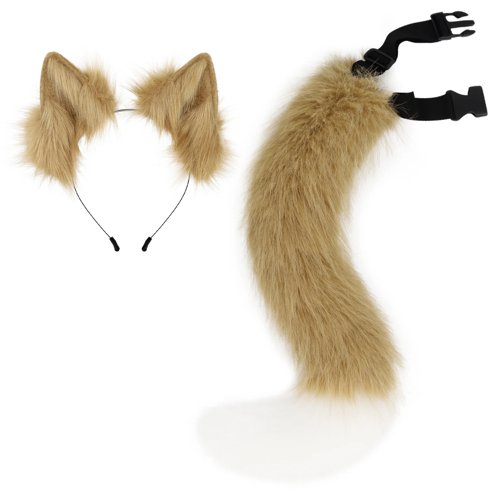 Faux Fur Cat Fox Wolf Furry Tail and Animal Ears Headband for Halloween Party Costume Accessories