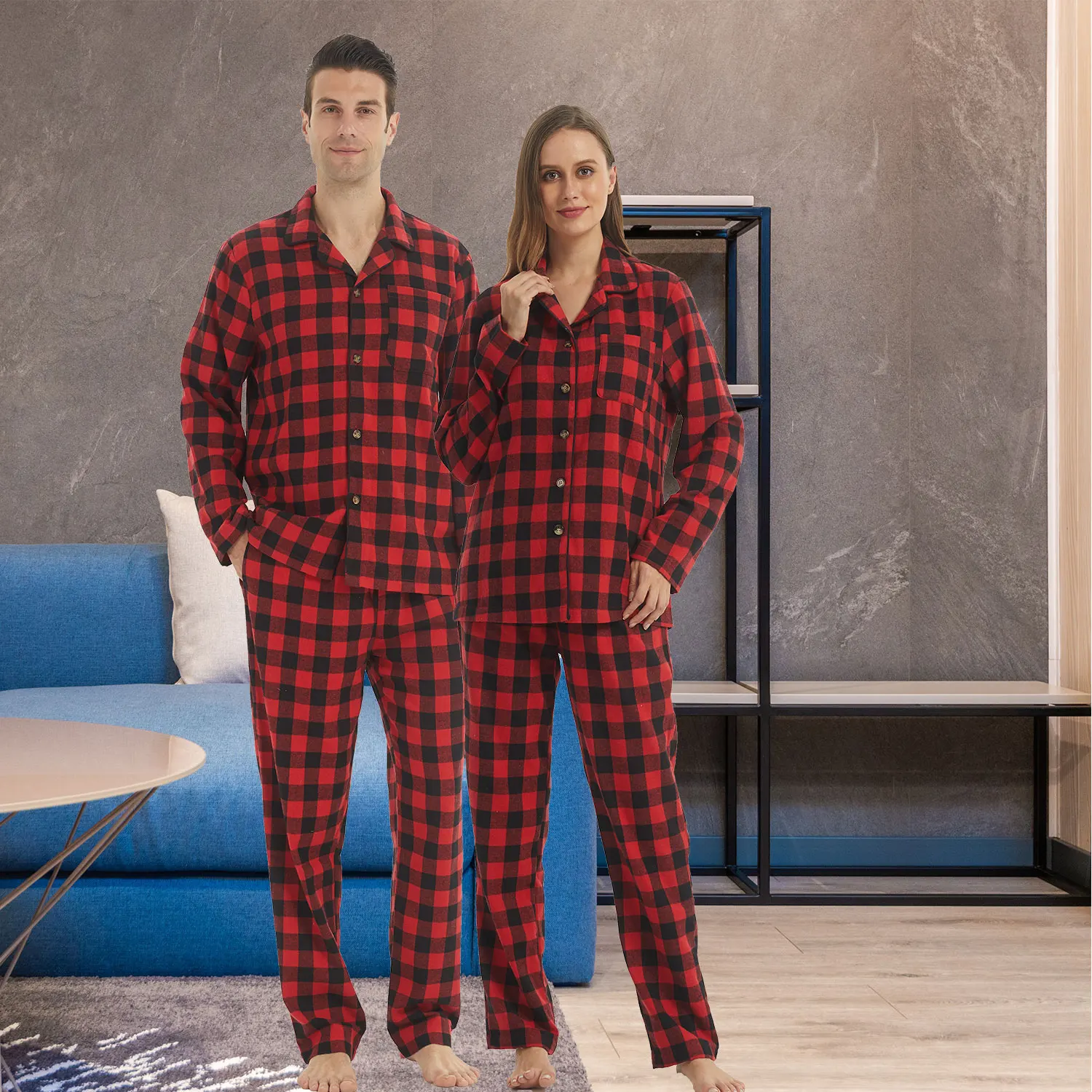 Mens Flannel Pajama Sets Cotton Plaid Pajamas for Men Pjs Set Soft Lounge Sleepwear Pj Pants with Pockets Flannel Shirts