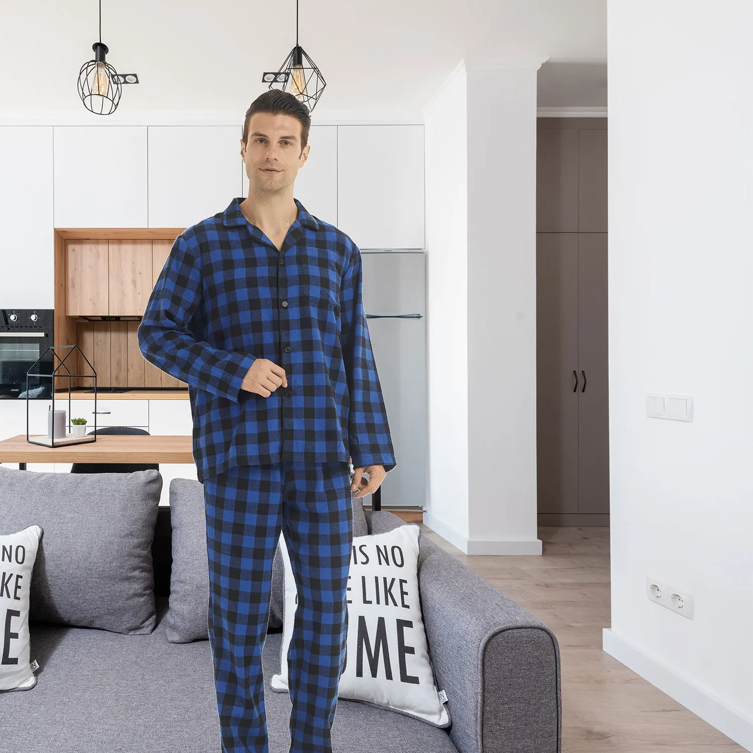 Mens Flannel Pajama Sets Cotton Plaid Pajamas for Men Pjs Set Soft Lounge Sleepwear Pj Pants with Pockets Flannel Shirts