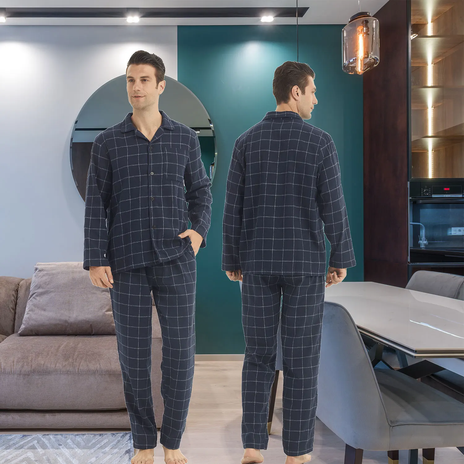 Mens Flannel Pajama Sets Cotton Plaid Pajamas for Men Pjs Set Soft Lounge Sleepwear Pj Pants with Pockets Flannel Shirts