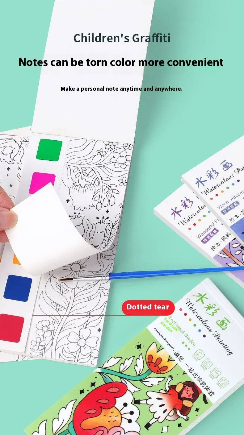 Portable Watercolor Painting Book Paint With Water Gouache Graffiti Picture Coloring Books Brush Set Drawing Students Gift