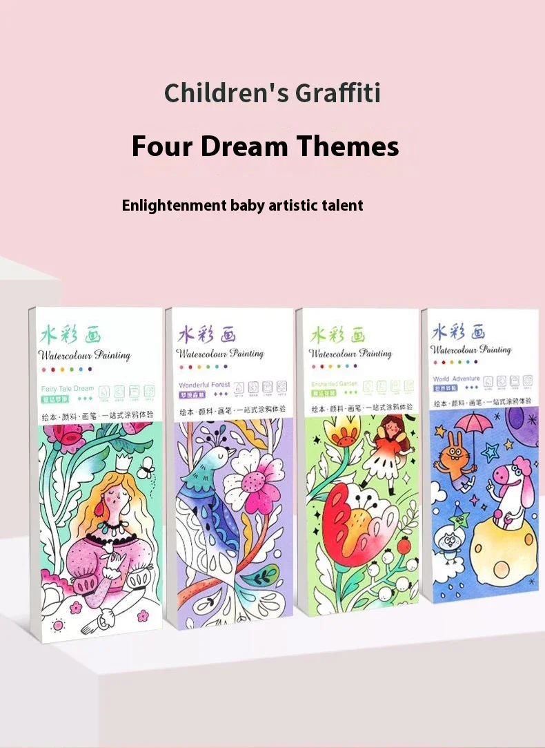 Portable Watercolor Painting Book Paint With Water Gouache Graffiti Picture Coloring Books Brush Set Drawing Students Gift