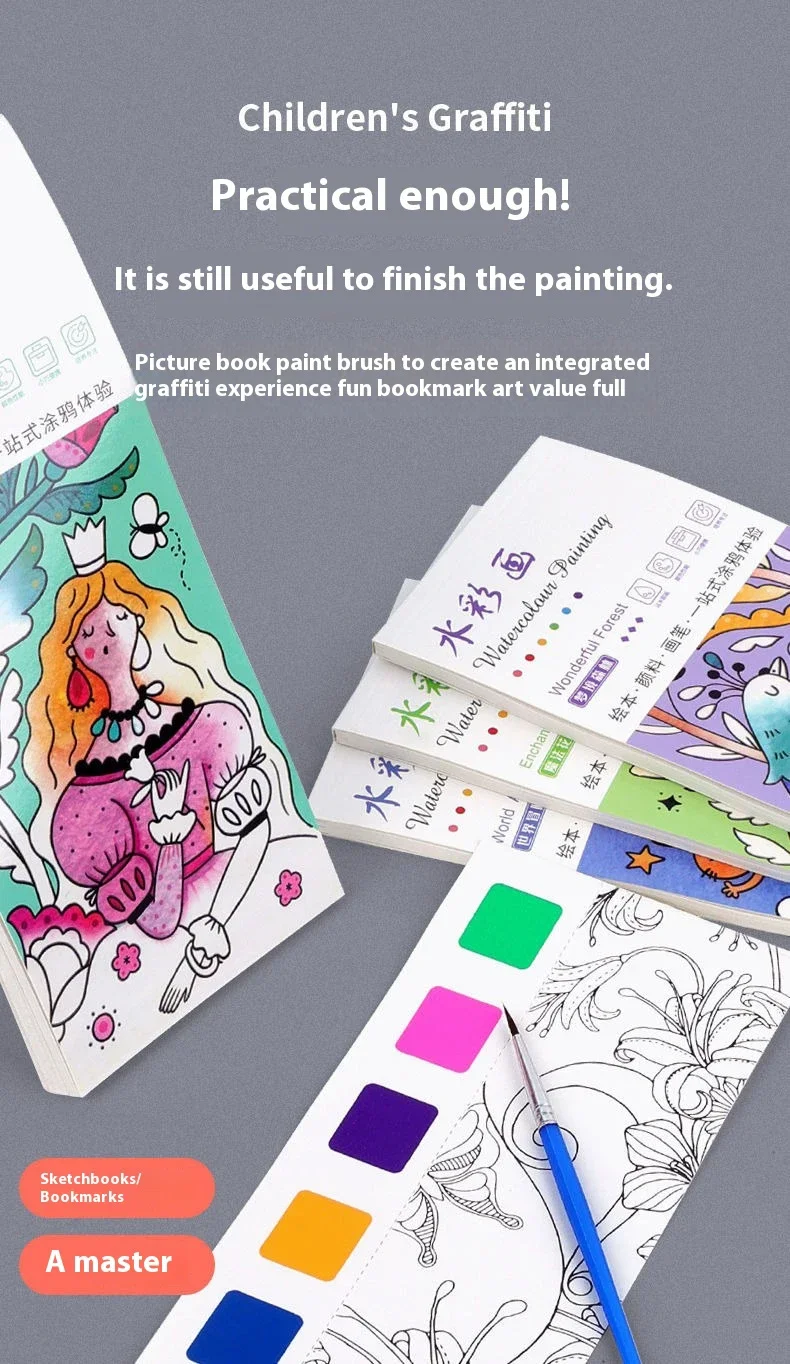 Portable Watercolor Painting Book Paint With Water Gouache Graffiti Picture Coloring Books Brush Set Drawing Students Gift