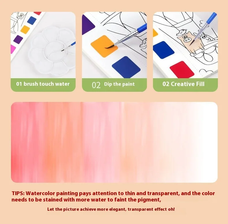 Portable Watercolor Painting Book Paint With Water Gouache Graffiti Picture Coloring Books Brush Set Drawing Students Gift