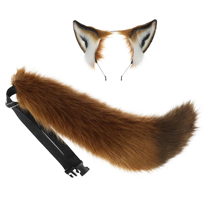 Women Cute Plush Fox Ear Headband Long Fluffy Fox Tail Adjustable Furry Wolf Tail Role Play Anime Performance Cosplay Costume