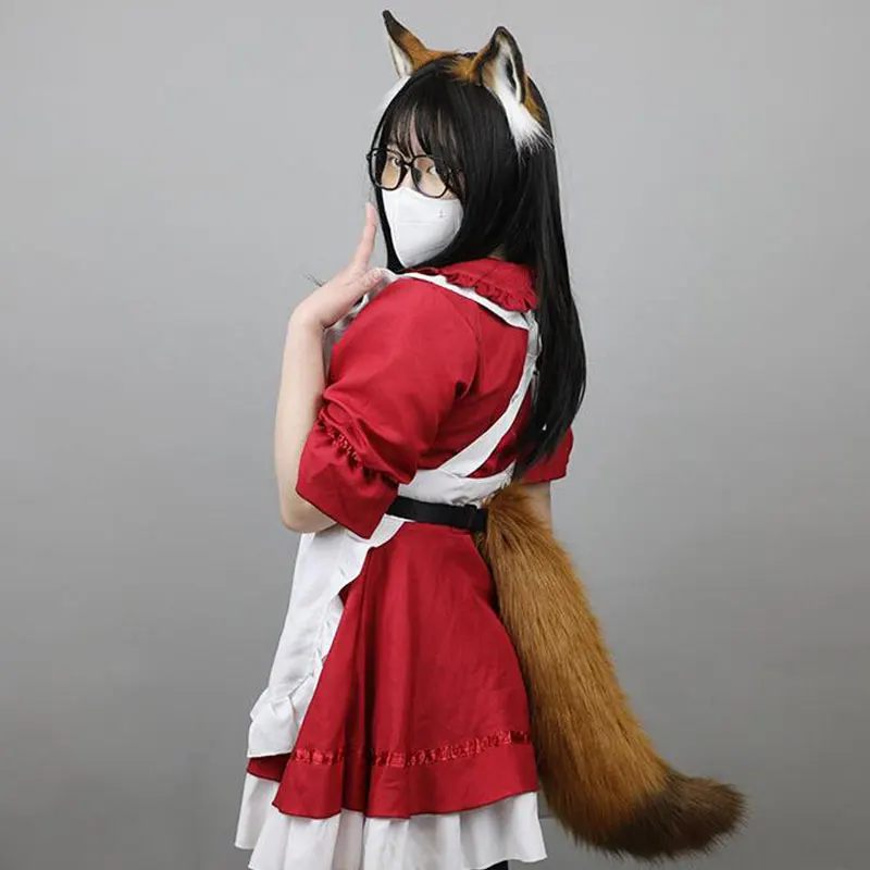 Women Cute Plush Fox Ear Headband Long Fluffy Fox Tail Adjustable Furry Wolf Tail Role Play Anime Performance Cosplay Costume