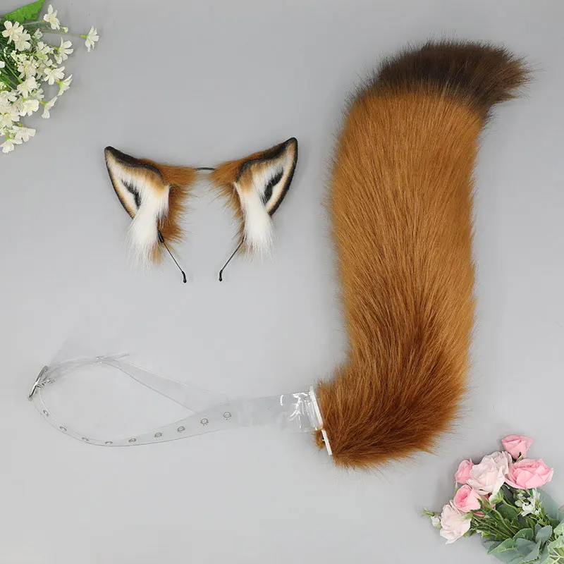 Women Cute Plush Fox Ear Headband Long Fluffy Fox Tail Adjustable Furry Wolf Tail Role Play Anime Performance Cosplay Costume