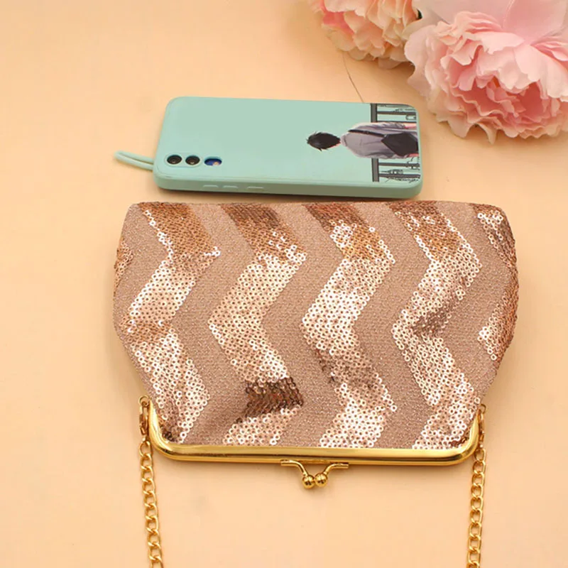 1 PC Sequined Single-Shoulder Crossbody Bag, Holding a Makeup Bag, Women's Wallet Mobile Phone Bag Chain Bag
