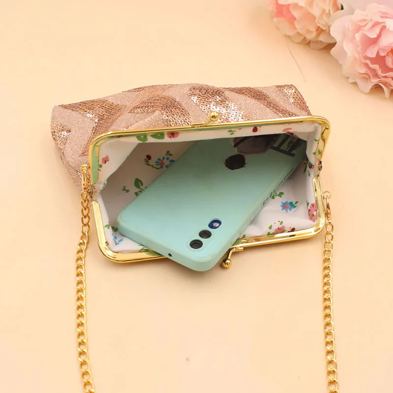 1 PC Sequined Single-Shoulder Crossbody Bag, Holding a Makeup Bag, Women's Wallet Mobile Phone Bag Chain Bag