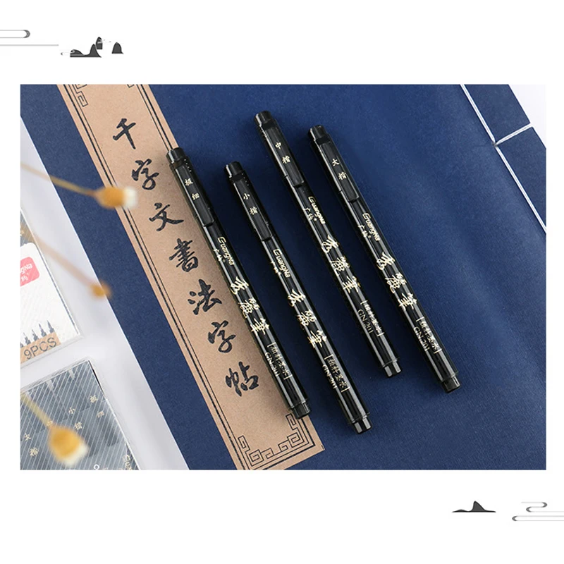 GN 4Pcs Calligraphy Pen Hand Lettering Art Pens Brush Ink Lettering Pens Markers for Writing Drawing Black Ink Pens Art Marker