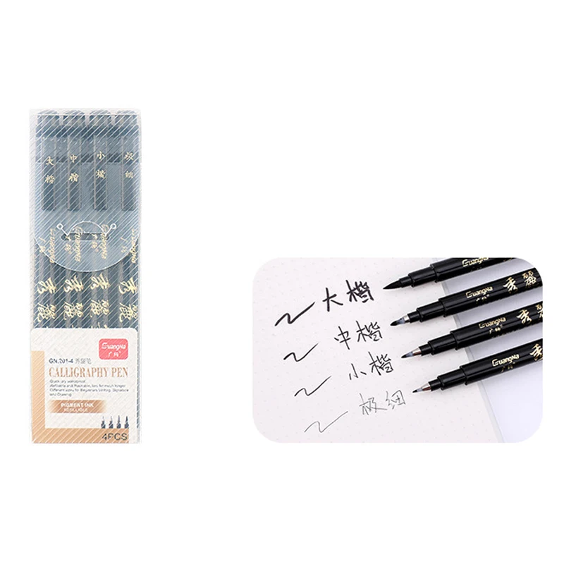 GN 4Pcs Calligraphy Pen Hand Lettering Art Pens Brush Ink Lettering Pens Markers for Writing Drawing Black Ink Pens Art Marker
