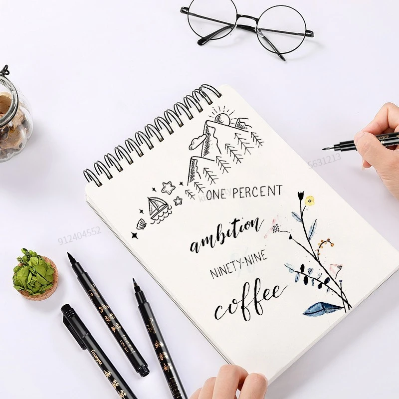 GN 4Pcs Calligraphy Pen Hand Lettering Art Pens Brush Ink Lettering Pens Markers for Writing Drawing Black Ink Pens Art Marker