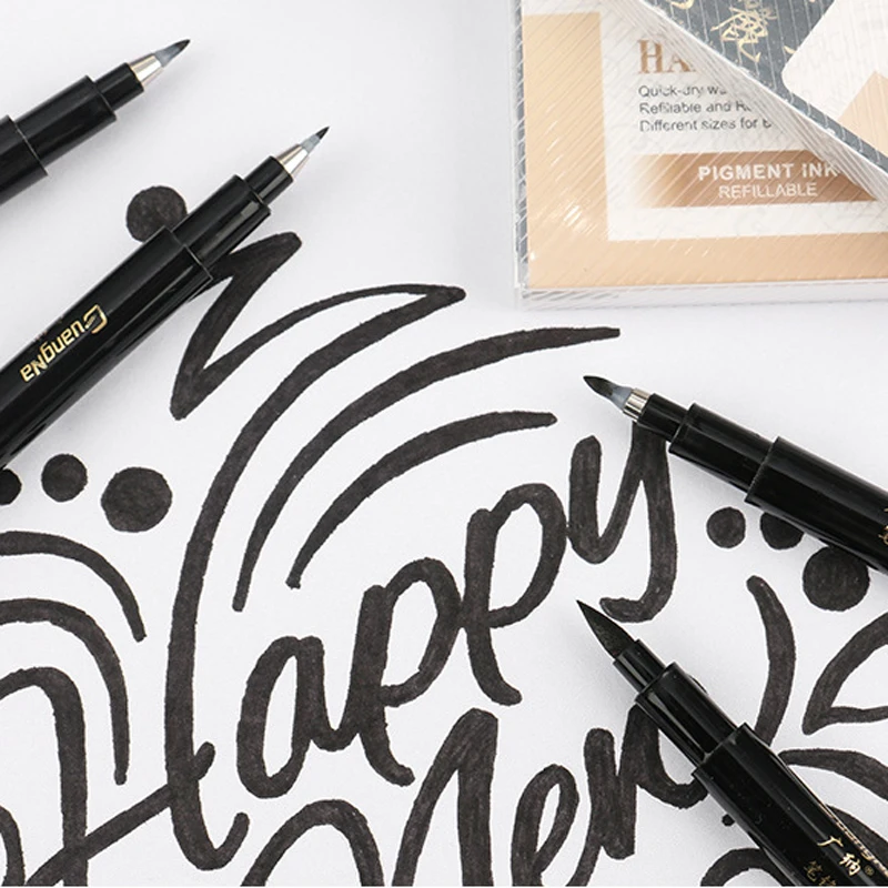 GN 4Pcs Calligraphy Pen Hand Lettering Art Pens Brush Ink Lettering Pens Markers for Writing Drawing Black Ink Pens Art Marker
