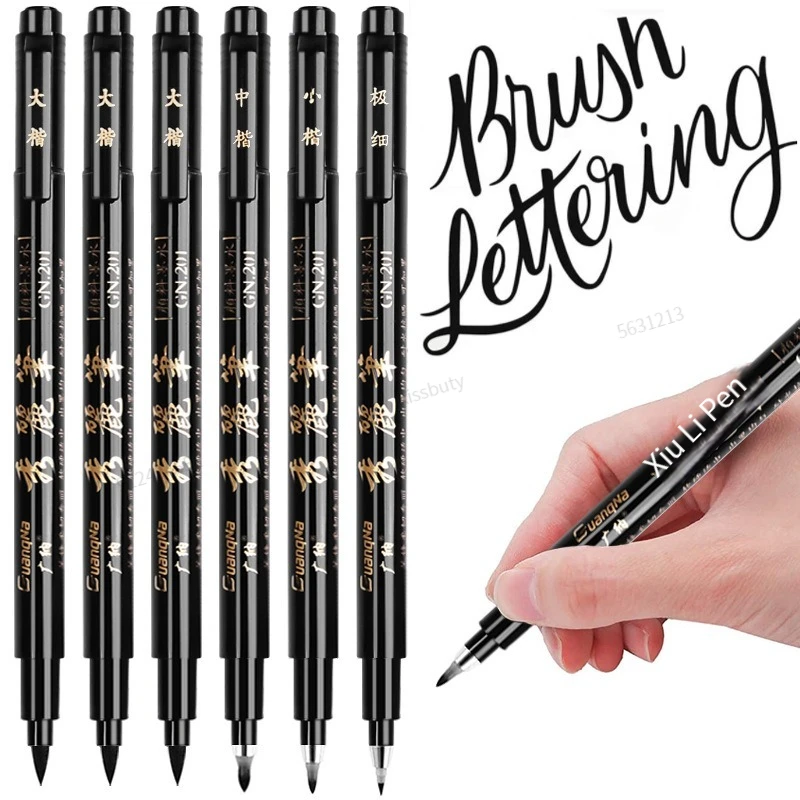 GN 4Pcs Calligraphy Pen Hand Lettering Art Pens Brush Ink Lettering Pens Markers for Writing Drawing Black Ink Pens Art Marker
