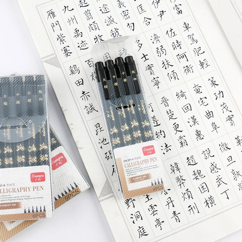 GN 4Pcs Calligraphy Pen Hand Lettering Art Pens Brush Ink Lettering Pens Markers for Writing Drawing Black Ink Pens Art Marker
